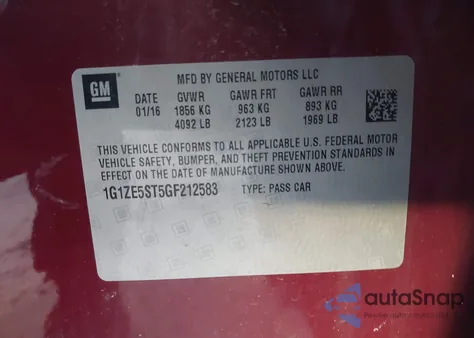 2016 Chevrolet Malibu 1Lt from USA, damaged, VIN 1G1ZE5ST5GF212583